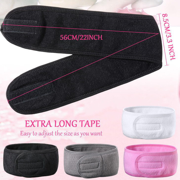 Hoteam 24 Pcs Spa Facial Spa Headband Bulk Skincare Headband Adjustable Face Wash with Tape Terry Cloth Stretch for Make Up Washing Face Shower Facia
