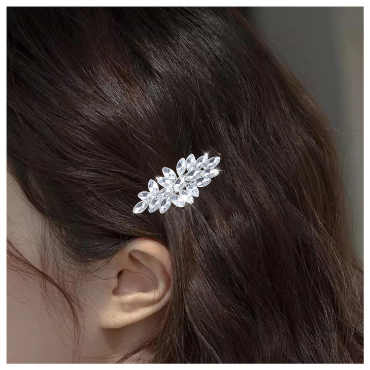 Iaceble Silver Bohemia Rhinestone Leaf Crystal Head Clip Hair Accessory for Women and Girls