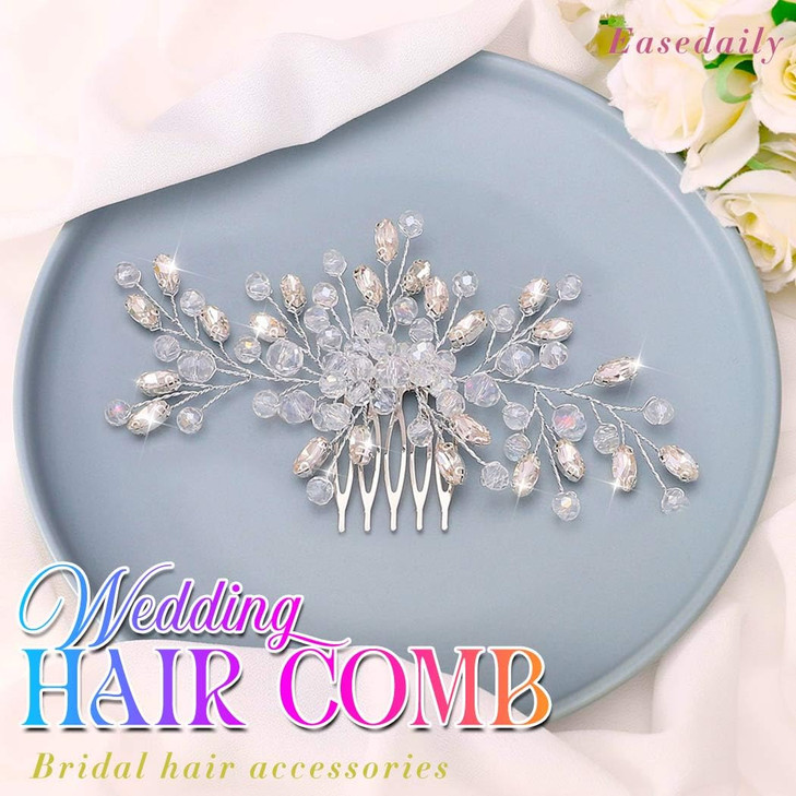 Easedaily Crystal Bride Wedding Hair Comb Silver Rhinestone Bridal Hair Pieces Clip Hair Accessories for Women and Girls (A-silver)