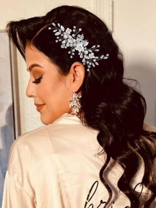 Catery Rhinestone Hair Clips Silver Wedding Hair Piece Flower Bridal Accessories for Brides and Women