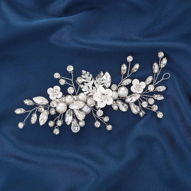 Catery Rhinestone Hair Clips Silver Wedding Hair Piece Flower Bridal Accessories for Brides and Women