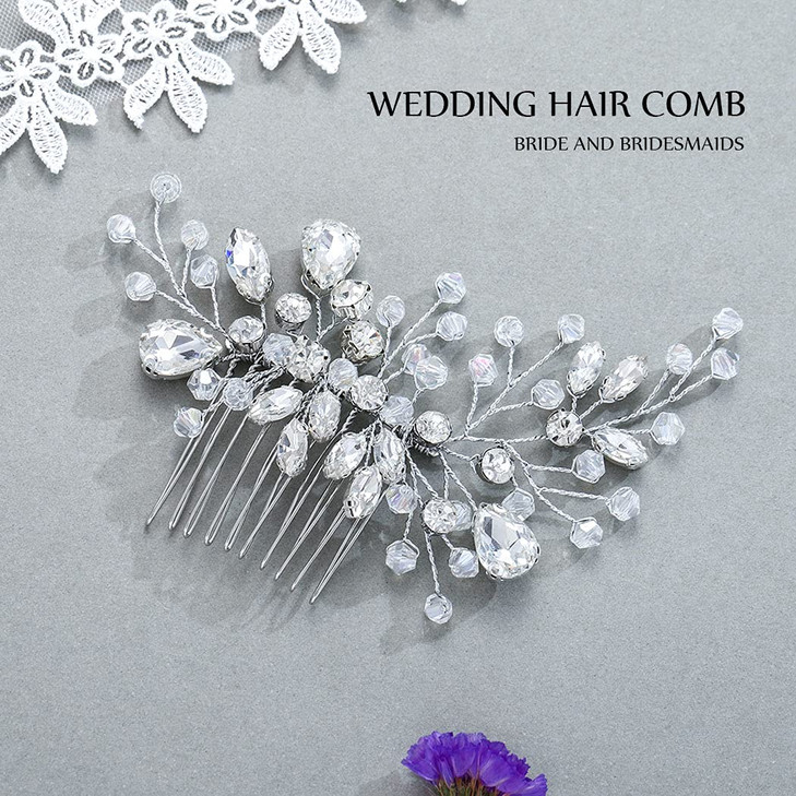 JAKAWIN Rhinestone Bride Wedding Hair Piece Silver Bridal Hair Accessories Crystal Hair Comb for Women HC120