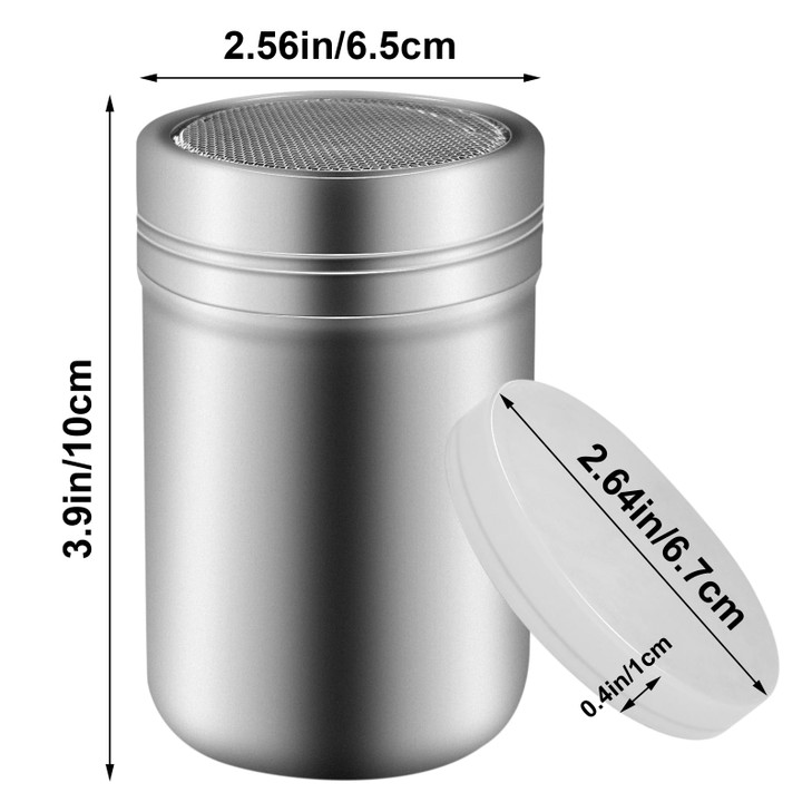 Powdered Sugar Shaker Duster Stainless Steel Powdered Sugar Fine Mesh Shaker with Lid for Cinnamon Flour Salt Pepper Powdered Sugar baking soda Cocoa