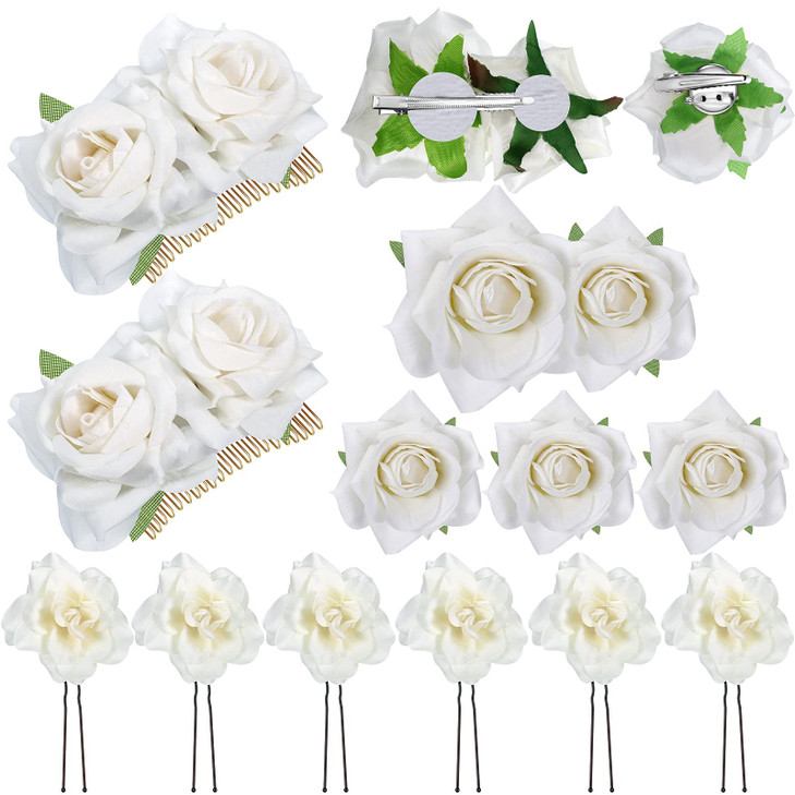 Waydress 12 Pieces Rose Flower Hair Clip Rose Brooch Floral Clips Mexican Flower Hair Pins Accessories for Women Mother's Day Gifts Flamenco Dancer B