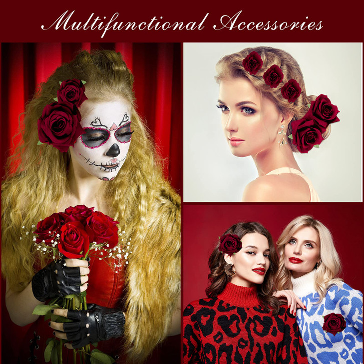 Waydress 12 Pieces Rose Flower Hair Clip Rose Brooch Floral Clips Mexican Flower Hair Pins Accessories for Women Mother's Day Gifts Flamenco Dancer B