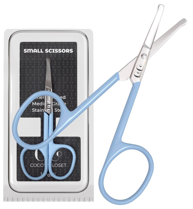 Small Grooming Scissors  Medical Grade Stainless Steel for Travel & Touch-Ups  Rounded Safety Tip for Nose, Ear & Facial Hair  Precision Trimmers