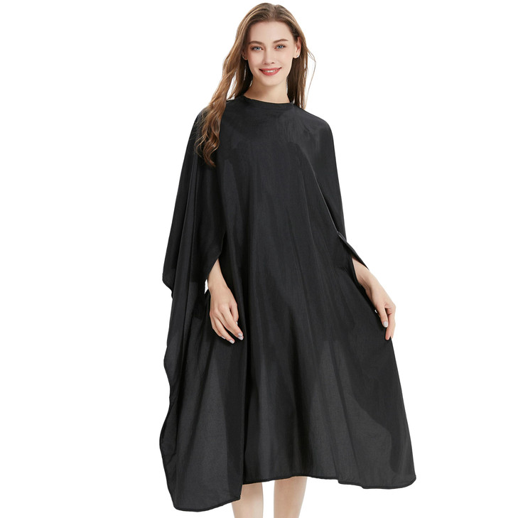 Hair Cutting Cape with Armholes - Professional 100% Nylon Black Salon Cape - Lightweight, Water-Resistant Hairdresser Smock for Cutting, Coloring, an