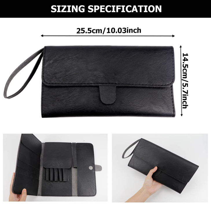 FERCAISH Salon Scissors Storage Bag, Black Leather Scissors Holder Pouch Cases - Multifunctional Clutch Bag Barber Salon Scissors Cases, Salon Tools