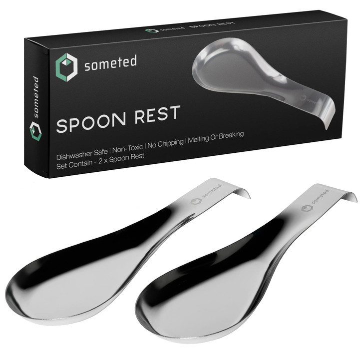 Stainless Steel Spoon Rest-Spatula Ladle Holder Set of 2 Stainless Steel Utensil Spoon Rest Holder Brushed Finish Dishwasher Safe Serving Cooking Mod