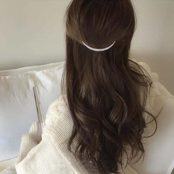 Yheakne Boho Crystal Crescent Moon Hair Barrette - Rhinestone Headpiece for Women and Girls (Silver)