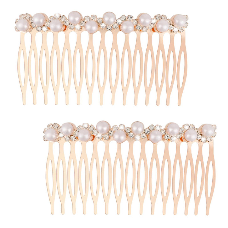 Mozeat Lens Pearl Decorative Hair Comb, 2 Pieces, Alloy, White, for Women Bridal Accessories