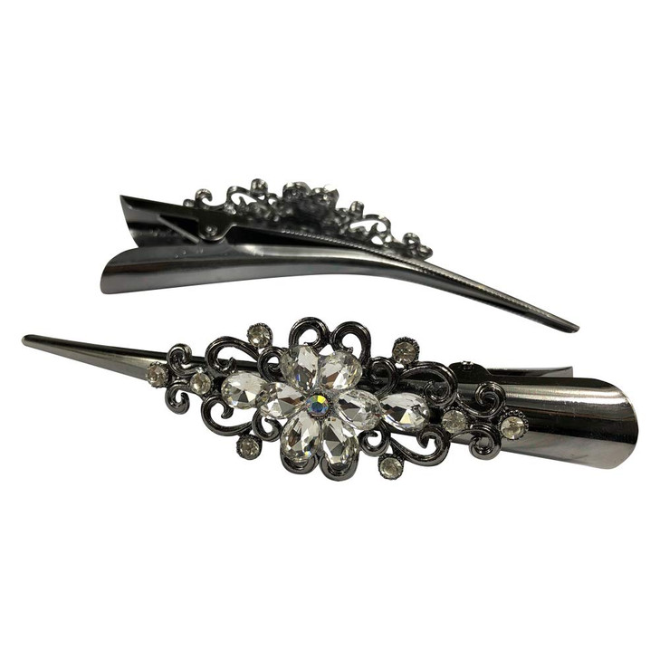 Large Retro Metal Hair Clips Flower Duck Bill Clips Rhinestone Hair Barrettes with Teeth Hair Pins Hair Slide Stylish for Women Girl Hair Jewelry Acc