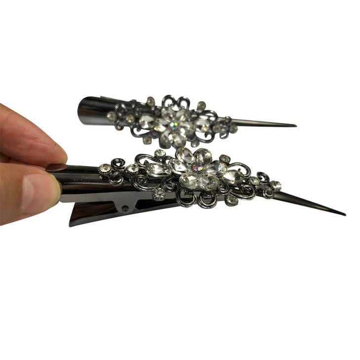 Large Retro Metal Hair Clips Flower Duck Bill Clips Rhinestone Hair Barrettes with Teeth Hair Pins Hair Slide Stylish for Women Girl Hair Jewelry Acc