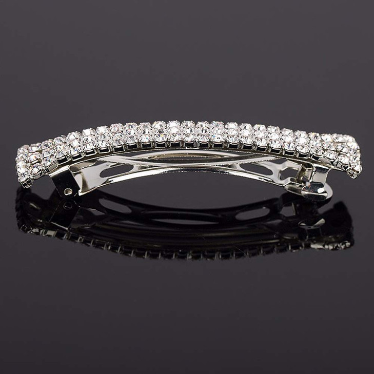 lasenersm Hair Clip, 2 Pieces Hair Accessory with Three Row Rhinestone Crystal, Hair Barrette Clip for Girls and Women, 2.75 in Length, Silver