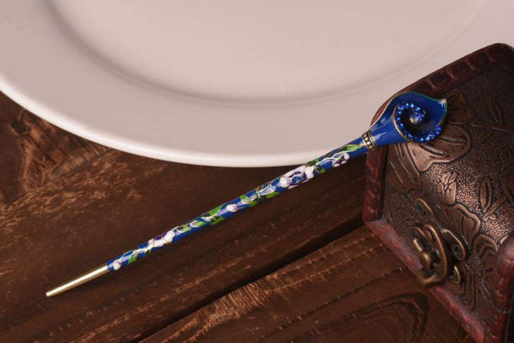 Chinese Vintage Rhinestone Hair Chopsticks Hairpin Chignon Pin Hair Decor flower Hair Clip Metal Hair Stick for Women (Blue)