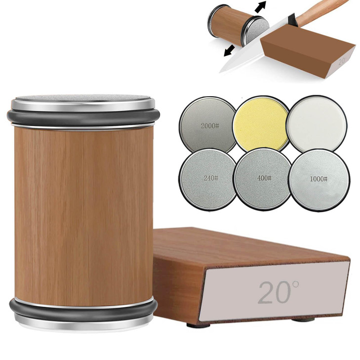 Rolling Knife Sharpener Kit, Rolling Knife Sharpener with 4 Diamond & 2 Corundum Discs,15 & 20 Degree Magnetic Angle for Kitchen Knives,Work Sharp Ki