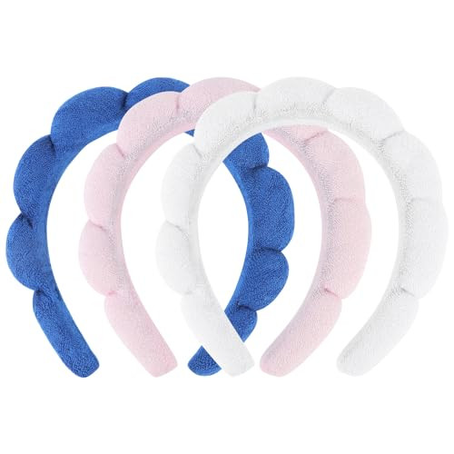 ACO-UINT 3 Pack Spa Headbands for Washing Face, Skincare & Makeup, Terry Cloth Headbands with Puffy Cloud Design, One Size Fits Most, Comfortable & D