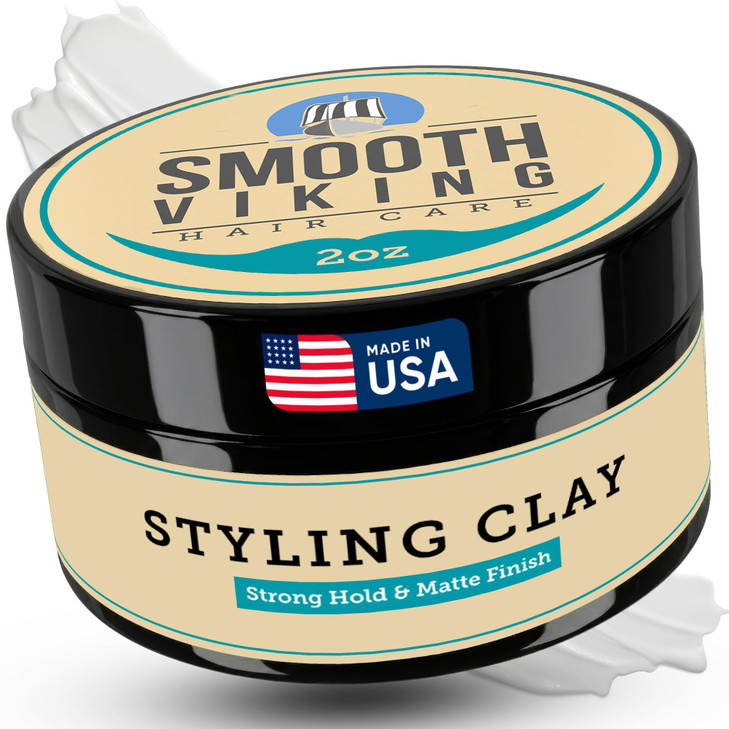Smooth Viking Hair Clay for Men - Strong Hold Clay Pomade, Matte Finish, Oil-Free, Made in USA, All Hair Types, Natural Scent, Easy Wash Out, Thicken