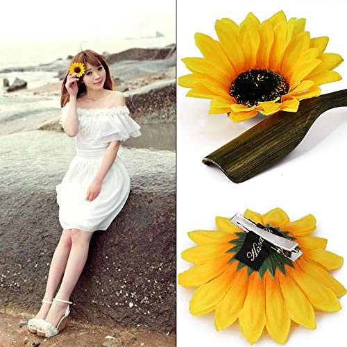 Sunflower Hair Clips and Barrettes for Women and Girls - 3Pcs Yellow Clips for Hair Styling, Christmas Party Hair Accessories