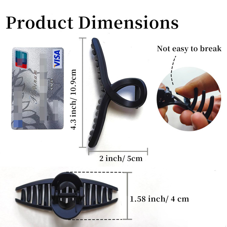 Nalodu Hair Claw Clips Large 4.3 Inch No Slip Big Matte Jaw Butterfly Clip Clamp 4 Colors for Thin Fine Thick Hair Women, 4 Pack