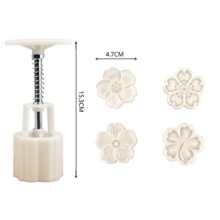 Pink Stamped mid-autumn mooncake press mold, hand-pressed mooncake dessert DIY with 4 stamped flower, mooncake puff pastry press mold DIY (4 flower s