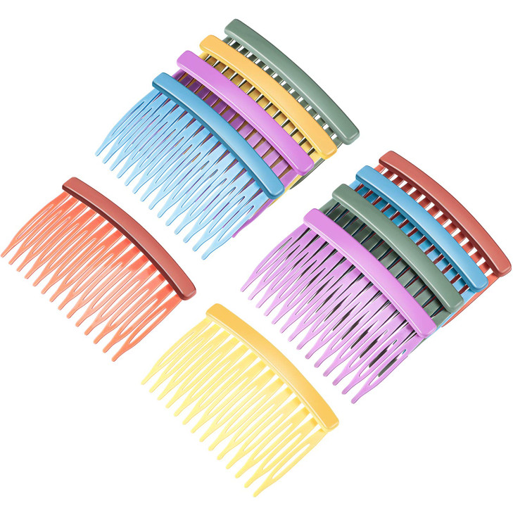 Chuangdi 10 Pcs Hair Combs for Women Accessories Decorative French Hair Side Combs Accessory for Fine Thin Curly, Colorful Solid Plastic 14 Wide Teet