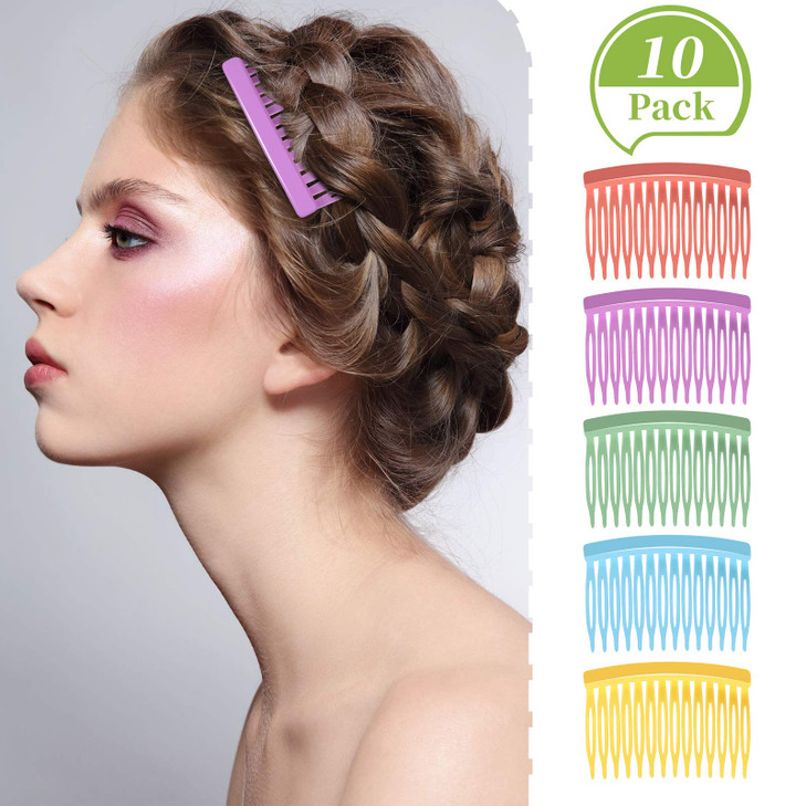 Chuangdi 10 Pcs Hair Combs for Women Accessories Decorative French Hair Side Combs Accessory for Fine Thin Curly, Colorful Solid Plastic 14 Wide Teet