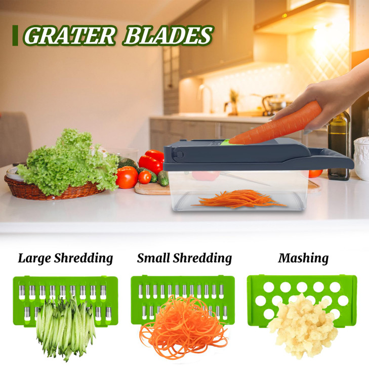 Vegetable Chopper, Multi-Functional 14 in 1 Food Chopper With 3 Blades and 5 Blades for Cutting Onions, Carrots, Tomatoes, Fruits