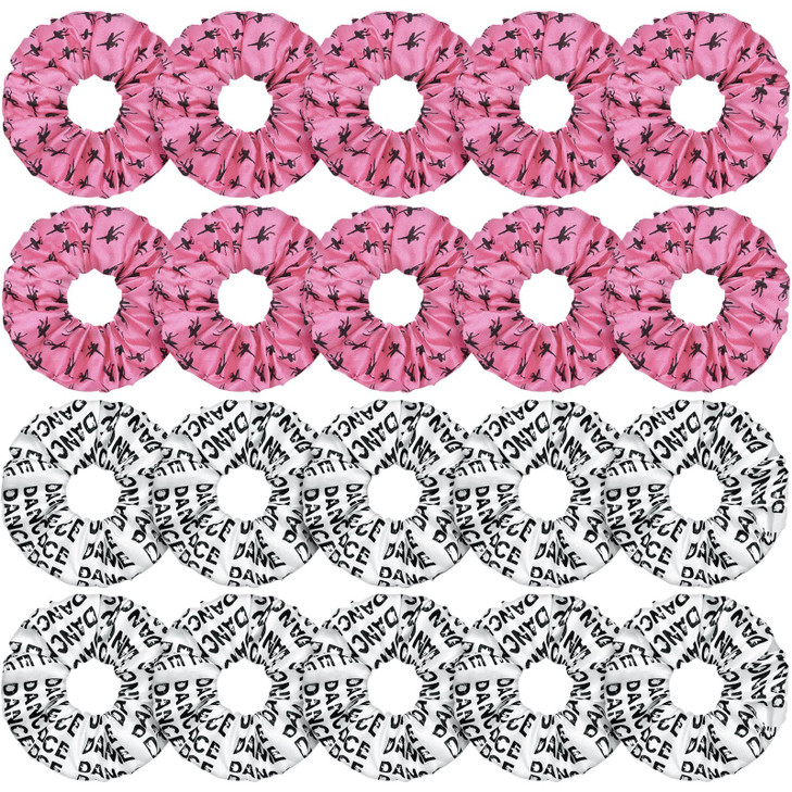 20 Pcs Dance Hair Scrunchies Dance Gift Gymnastics Elastics Hair Ties Accessories for Gymnast Dancer Ballet Team Women (Ballet Pattern, White, Pink)