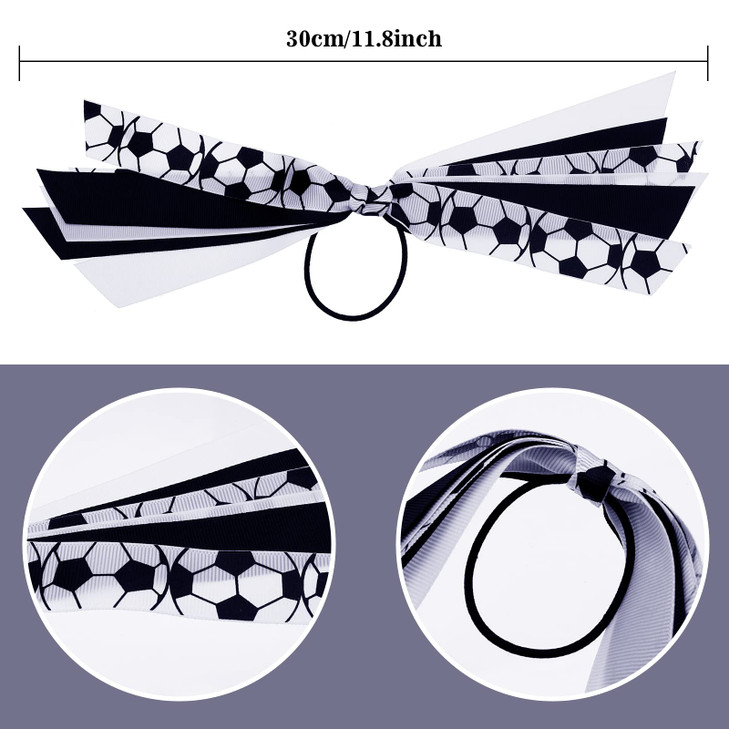 MTLEE Soccer Hair Ties, 10 Pieces - Hair Scrunchies with Ribbon, Ponytail Holders for Girls Women Players, Football Pattern, Elastic Design - Ideal F