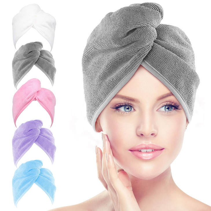 AIDEA Microfiber Hair Towel Wrap, 5 Pack Turbans, Super Absorbent Quick Dry for All Hair Types, Anti-Frizz Accessories for Women, 26"10"