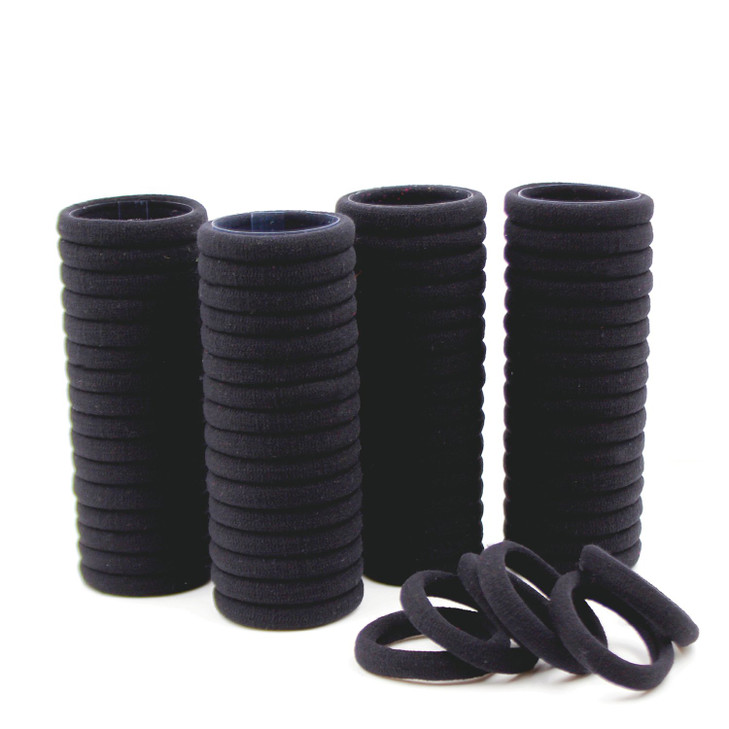 CYWLIFE 8.5mm Hair Ties Rubber Bands for Women Girls Thick Curly Hair, 100 PCS Black, Large No Crease Cotton Seamless Ponytail Holders Scrunchie for