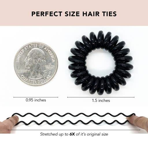 Kitsch Spiral Hair Ties for Women  Black Elastic Hair Ties No Damage, Ponytail Holders for Thick and Thin Hair  Creaseless and Dent-Free Coil | Ide