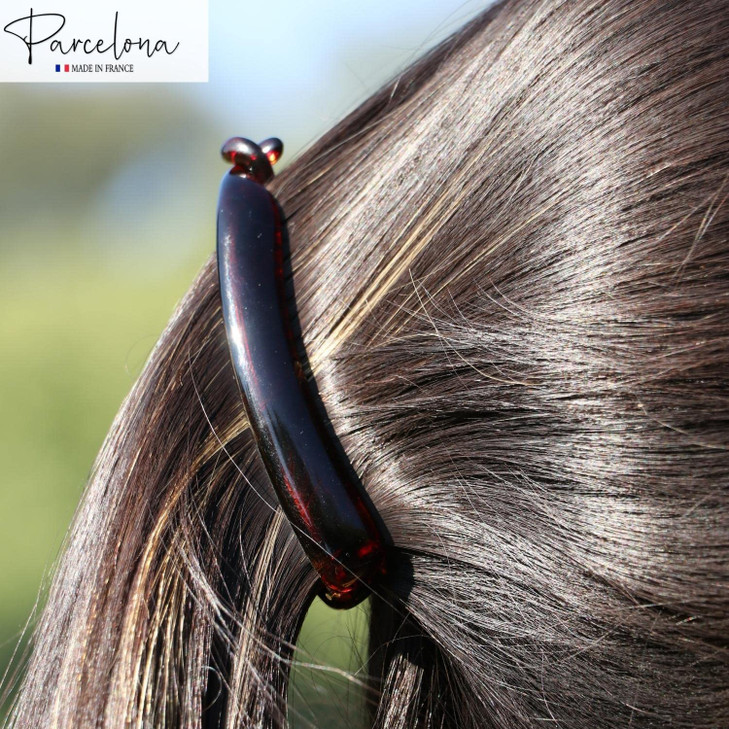Parcelona French Small 3 ¾ Celluloid Set of 2 French Banana Hair Clip Flexible Ponytail Holder Fashion Durable Styling Paris Hair Accessories for Wo