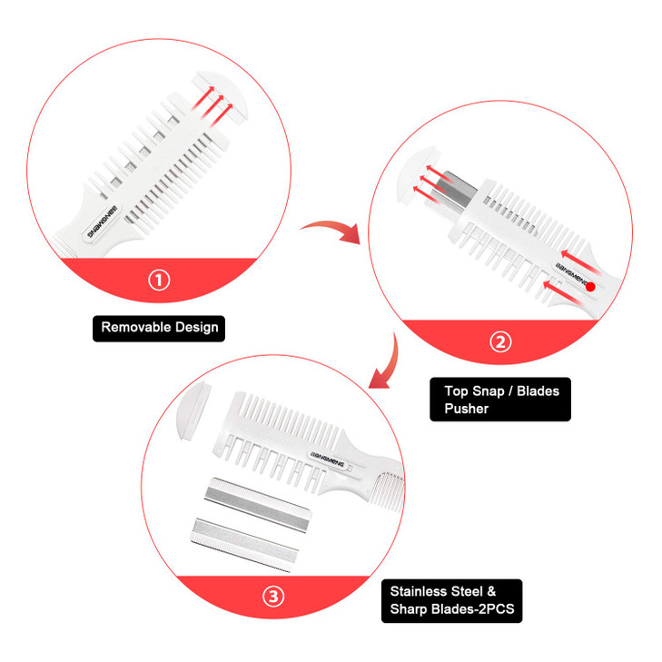 BANGMENG Hair Cutter Comb, Shaper Razor Comb, Split Ends Trimmer Styler, Double Edge Razor Blades for Thinning, Cutting and Styling, Extra 5 Blades I
