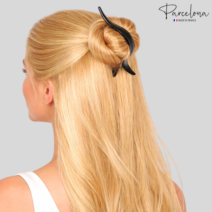 Parcelona French Brill Beak Medium 4 1/2" Salon Hinge Slide in Alligator Beak Slider Hair Claw Clips for Women (Black N Shell)