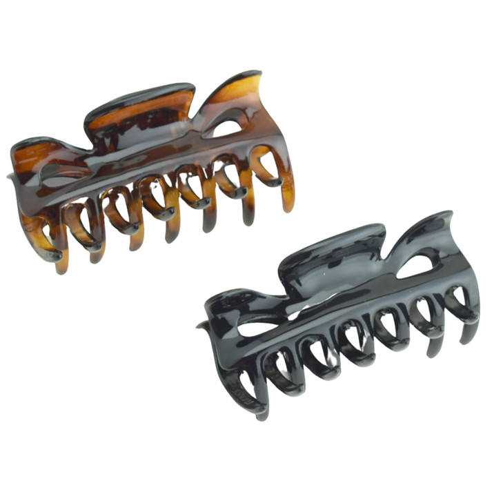 Parcelona French Classic Small 2.5" Celluloid Set of 2 Jaw Hair Claw Clips for Women and Girls (Tortoise Shell and Black)