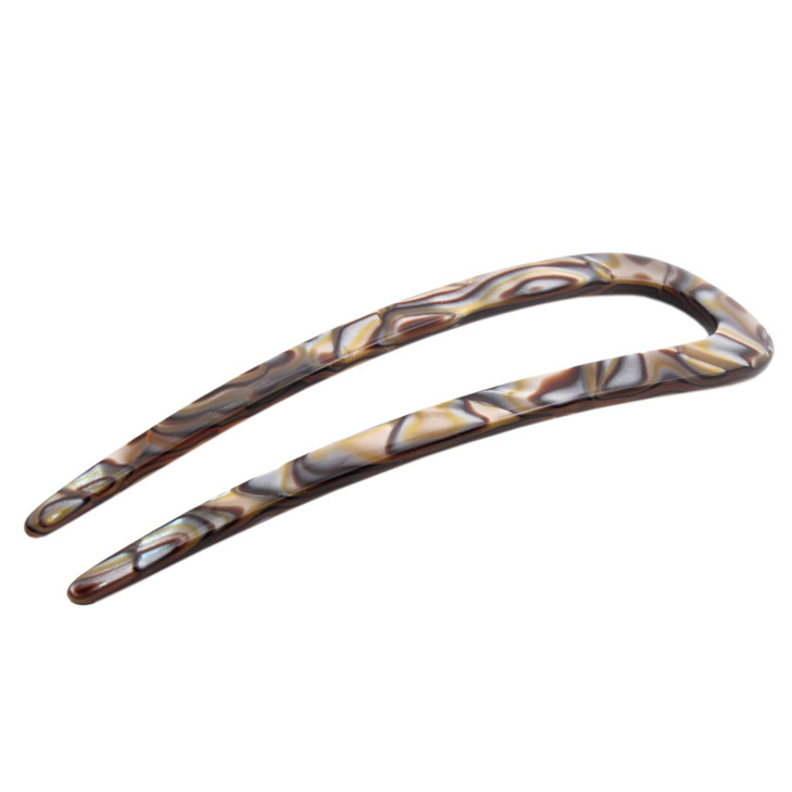 French Amie Slick Silver Onyx Grey Large 4 1/4" Handmade Cellulose Acetate No Slip Grip Metal Free Chignon U Hair Pin Stick for Women and Girls, Made