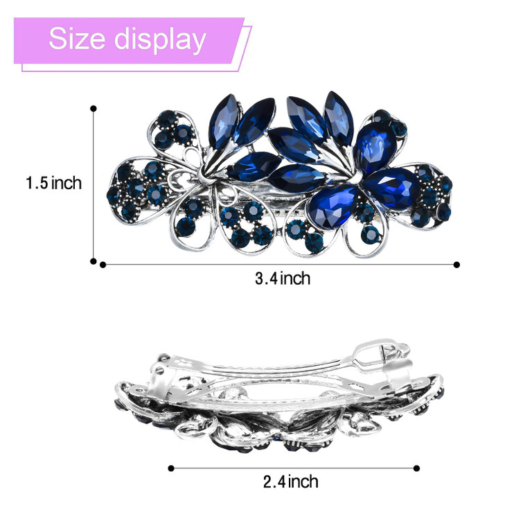 Austrian Crystal Bridal Hair Barrettes, Navy Blue Rhinestones Vintage Hair Clips, Sparkly Glitter Crystal Hairgrip Wedding Hair Headwear Accessories