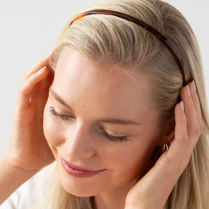 France Luxe Brown Headband for Women, 1/4" Ultracomfort Thin Headband, Tortoise Shell, Flexible Fit with No Slip Gentle Teeth, All-Day Hold