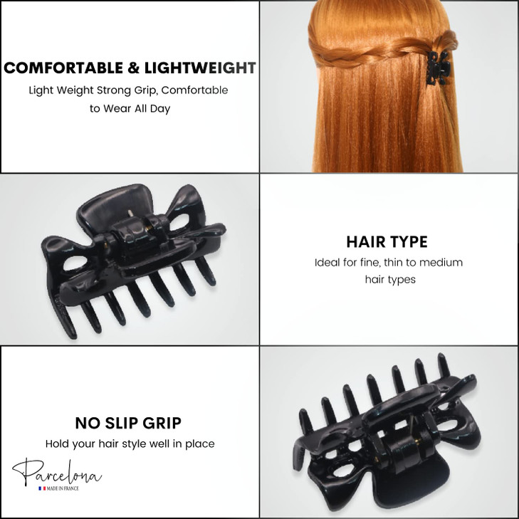 Parcelona French Classic Very Small 1 1/2" Claw Clips with Tight Spring Set of 2 Girls Hair Jaw Claw Clips Durable Styling Women Hair Accessories, Ma