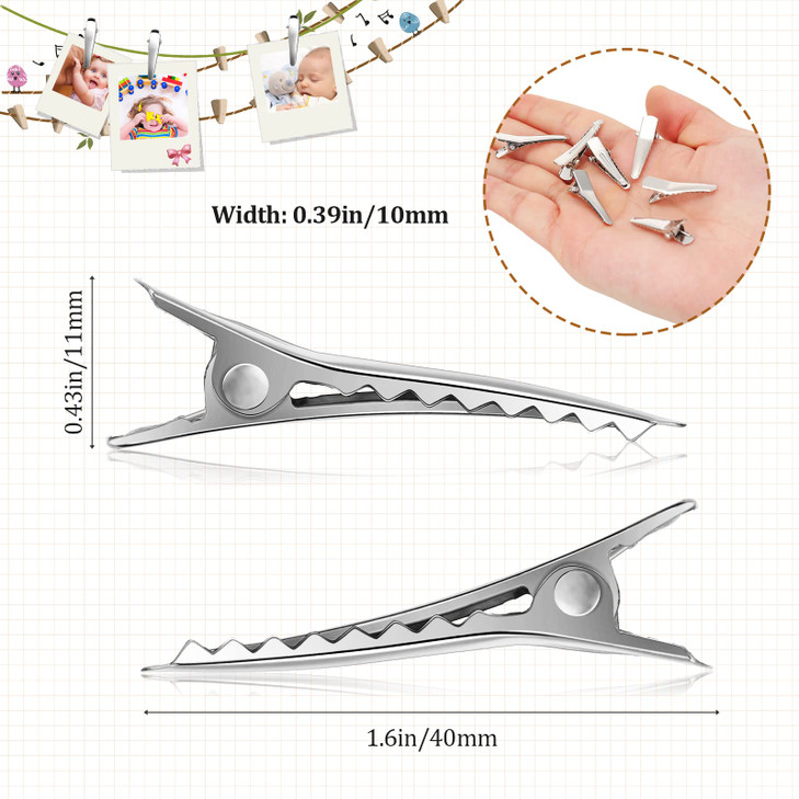 Chuangdi 200 Pieces Silver Metal Alligator Hair Clips tiny small Duckbill Teeth Bows flat Hair Clips for Women Girls Care Accessories.(40 mm/ 1.6 Inc