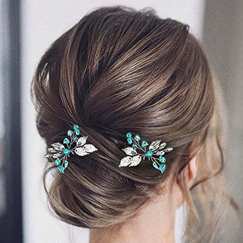 JEAIRTS Bridal Turquoise Hair Pins Silver Western Wedding Hair Accessories for Women