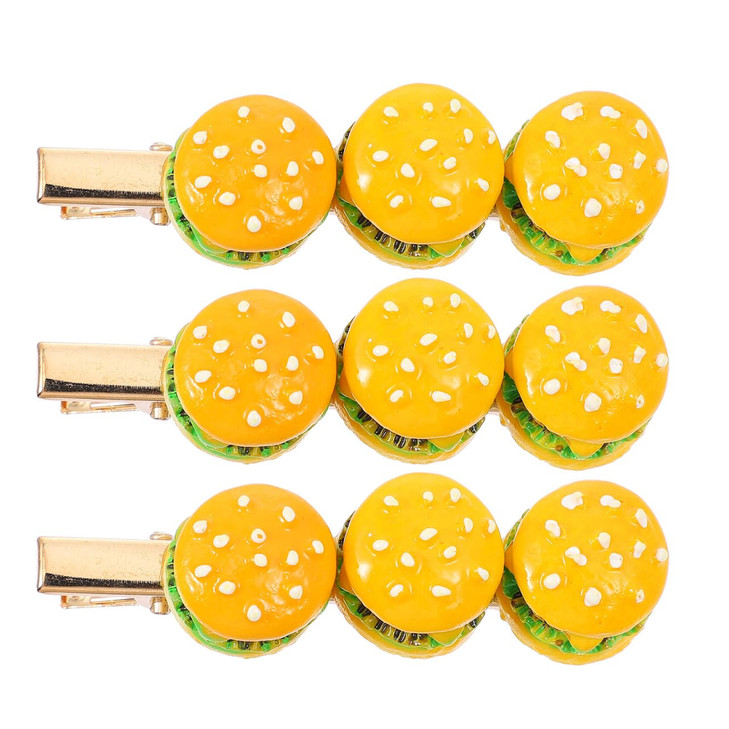 jojofuny Hair Clip, 3pcs Cartoon Food Barrettes Pins Novelty Hamburger Shaped Design for Women