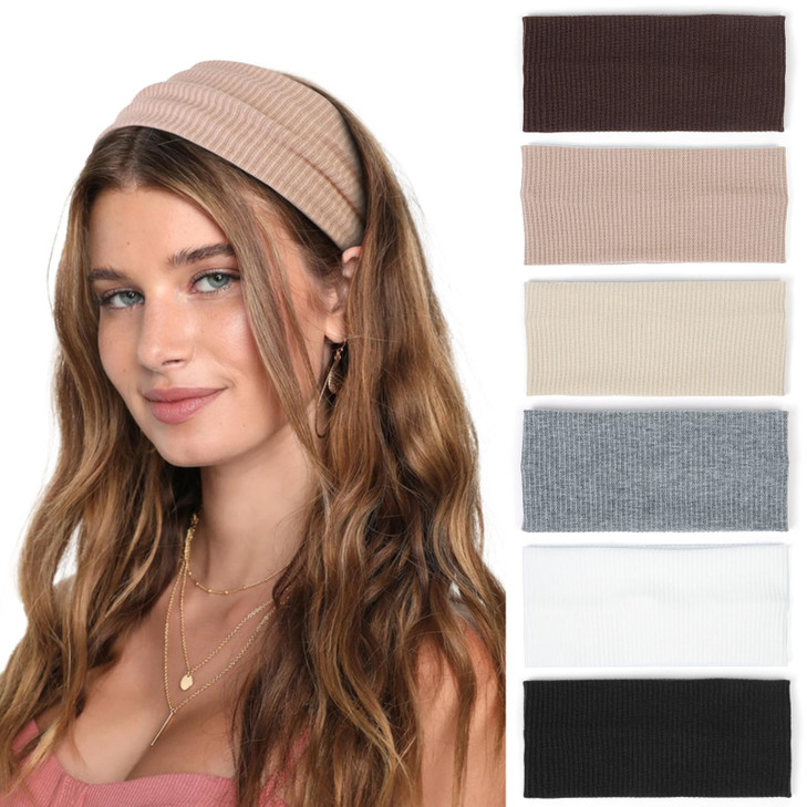 TERSE Headbands for Women Wide Non Slip Boho Head Bands Soft Elastic Thick Hairbands Fashion Workout Yoga Hair Accessories, 6 Pack