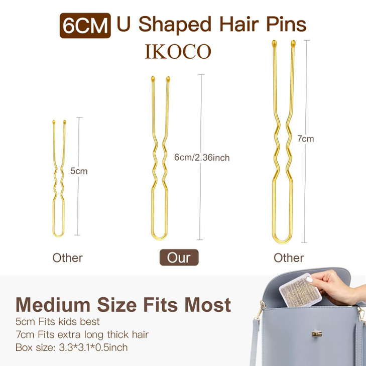 U Shaped Hair Pins, IKOCO 2.4inch Bun Hair Pins for Women with Storage Box, Golden