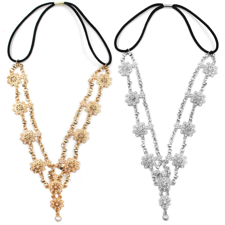 2 Pieces Wedding Headbands Chain Floral Head,DanziX Jewelry Hair Pieces Crystal Pearl Head Chains Headpiece Festival Costume Bridal Hair Accessories(