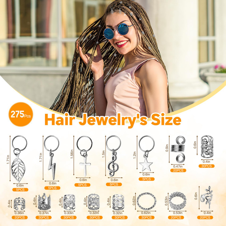 Hair Jewelry for Women Braids, 275 Pcs Braid Jewelry Accessories Metal Gold Loc Clips for Hair Dreadlocks Hairs Rings for Braids Cuffs Clips Hairs Dr