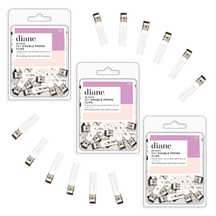Diane Double Prong Hair Clips for Women, Girls For Holding Rollers or Hair 1.75 Inches Long Silver D17 (Pack of 240)
