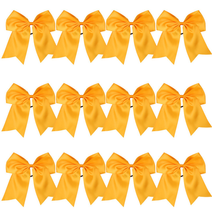 8 Inch Cheerleader Bows Ponytail Holder Solid Color Cheerleading Bows Hair Tie (Gold)